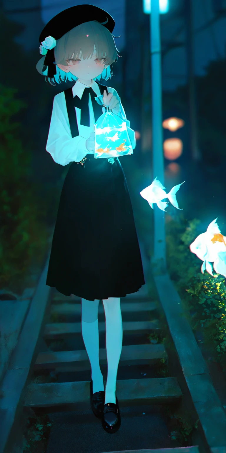 Alice Goldfish Solo,1girl\((hatoba tsugu),HatobaTsugu, beret\(white flower ornament ...