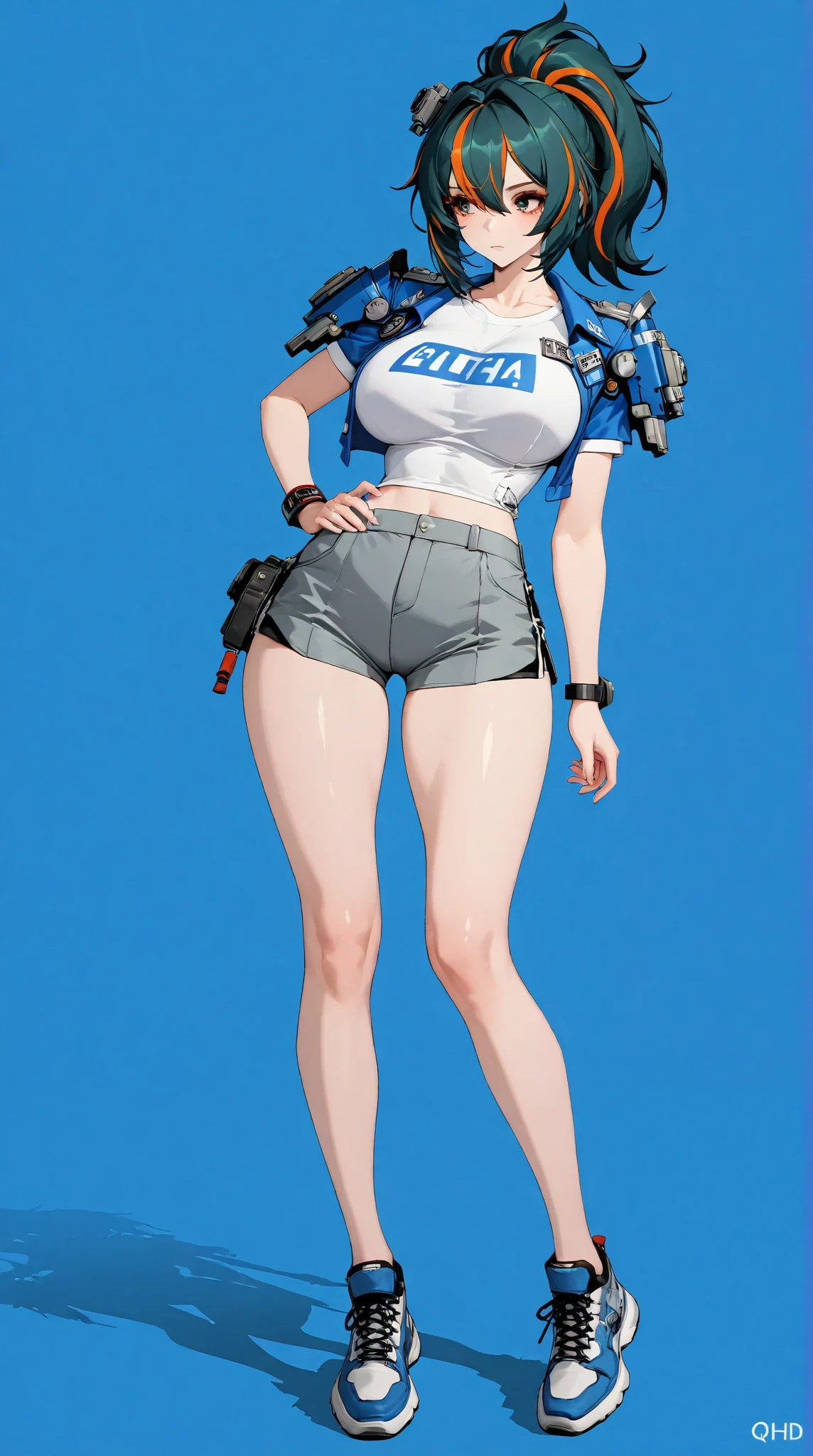Bigboobs，cropped shoulders，knee length socks，Stand up，Barista，Making coffee