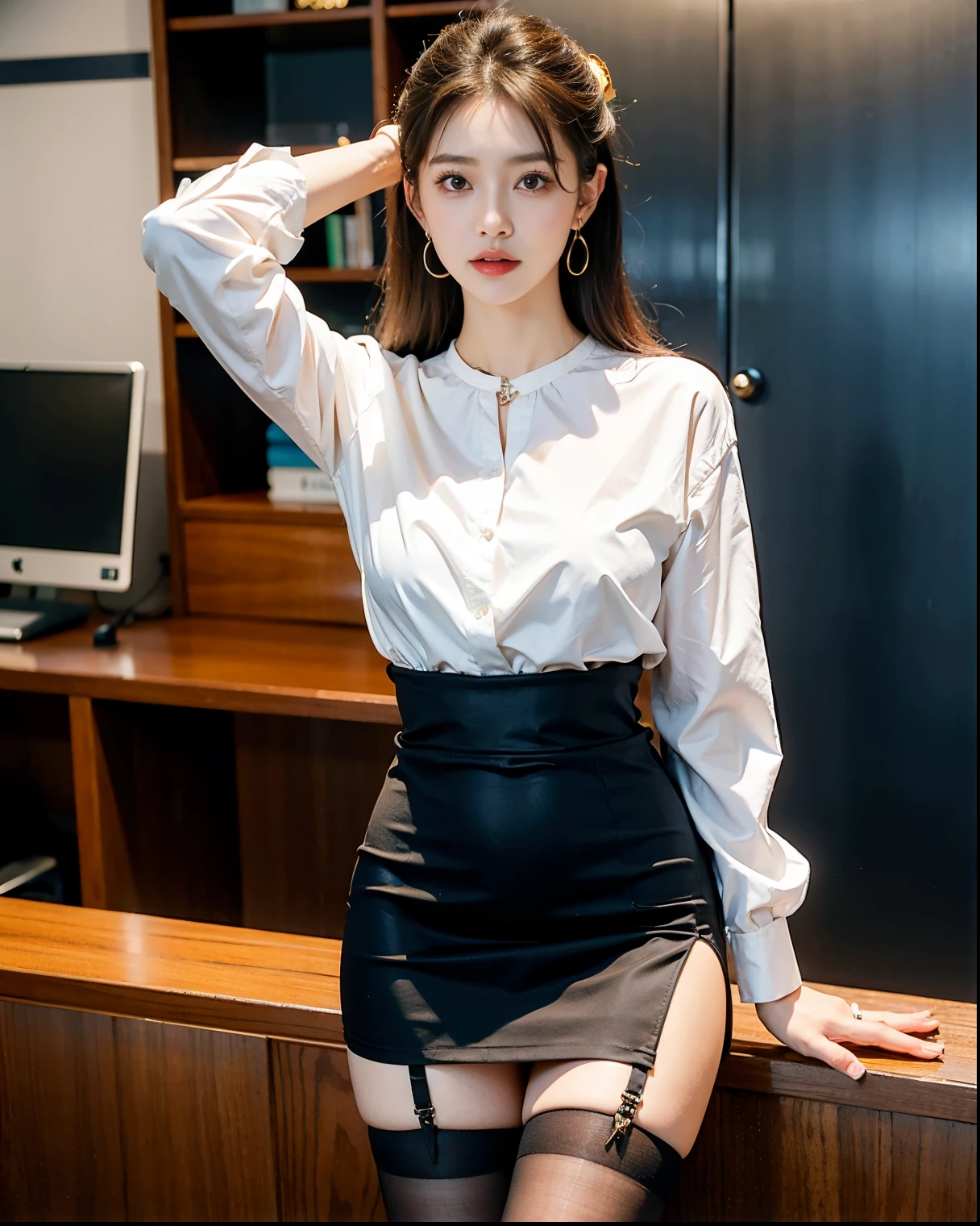 (highest quality, masterpiece:1.3, 超A high resolution), (Ultra-detailed, Caustics), (Photorealistic:1.4,RAW shooting,)Ultra-Realistic Capture,Very detailed,High resolution 16K, Close-up of human skin, The skin texture is natural, It must be detailed enough to be easily identifiable.。 Skin should look healthy and have an even tone。 Use natural light and color, (Backpack, Collared shirt, mini skirt, Black Stockings), ((Mountain, blue sky, Slim body)), 1 girl, Japanese, 18-year-old, cute, Long Hair, Large Breasts, smile, Turn your body forward, (View from the front:1.1), Looking into the camera, (Cowboy Shot),sight, focused on the chest, Light brown hair, ((Black choker)), fluffy eyelashes, blue eyes, bangs