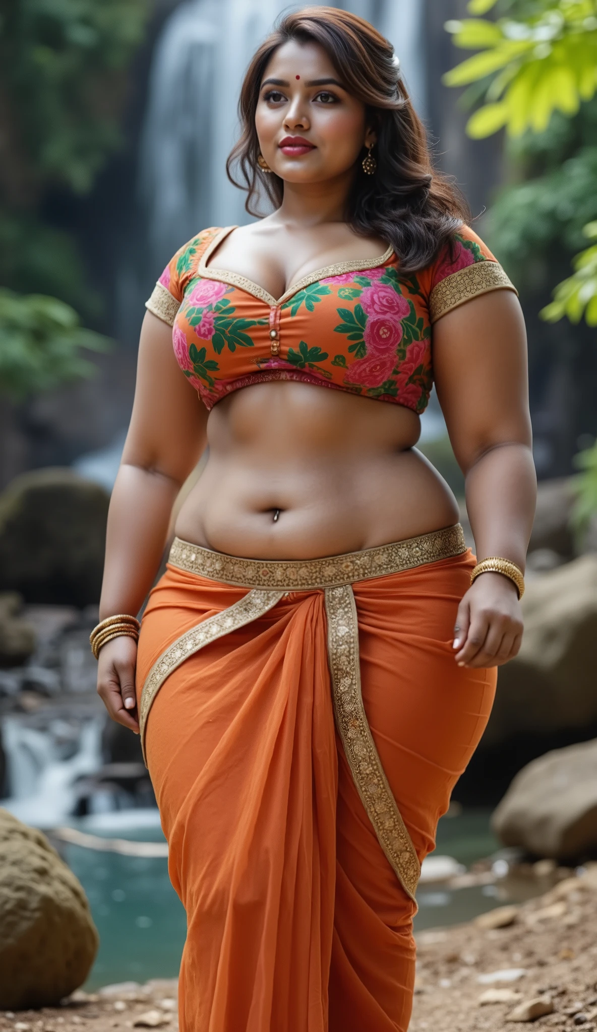 Foto RAW, photorealistic, photography, full body shot, master shot, perfect eyes, goddess like beauty, pierced eyes, perfect thick chubby mallu Desi aunty bhabhi, Wearing a Stanapatta, a chest-band.Saree model, model Photography, Indian saree shoot, Indian traditional wear advertising photography, traditional wear brand shoot, face of Indian actress Sonakshi Sinha, masterpiece, realistic, realism, incredible details, pleasure, photorealism, detailed skin, skin pores, high contrast, photorealistic Artstation 8k HD digital art trend of high definition and detailed realistic skin texture, ultra detail, realistic skin texture, armature, best quality, ultra high definition, (photorealistic:1.4),, high resolution, detail, raw photo, sweat, Re sharp, by Lee Jefferies Nikon D850 Film Stock Photo 4 Kodak Portra 400 Camera F1.6 Lens Rich Color Ultra Real Realistic Realistic Textures Dramatic Lighting Unreal Engine Trending at Art Station Cinestill 800,(pele altamente detalhada: 1.2), 8k UHD, DSLR, soft-lighting, alta qualidade, grain of film, Fujifilm XT3,she didn't like to wear blouse or bra, she is happy to wear only saree, she hates blouse or bra, detailed hairy armpits, hyper realistic skin, skin pores, sweat, veins,