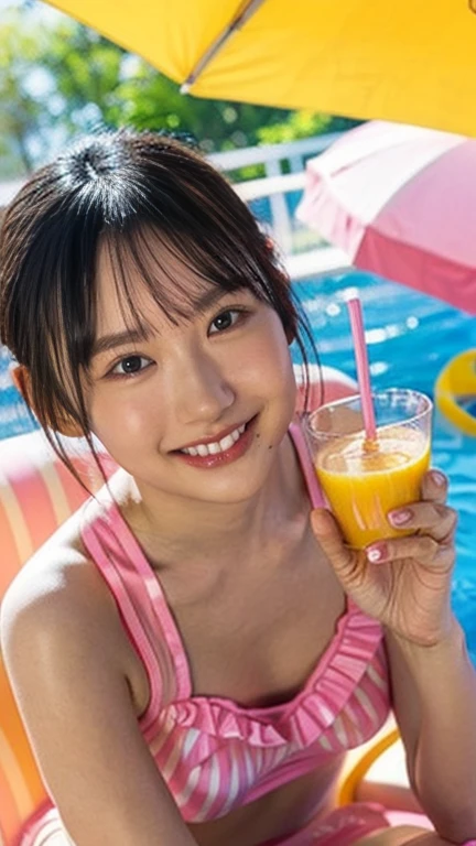 Best quality,raw photo ,a woman drink water from the hose ,face closeup,19 years old Japanese female idol  , off-the-shoulder top, Short hair, bowl cut ,cute face     , open_mouth , smile , closed eyes ,droop ,murky water , overflowing  ,Water spills from hose , ,interpose ,wet ,selfie, on the beach, rain,night, don't use cup