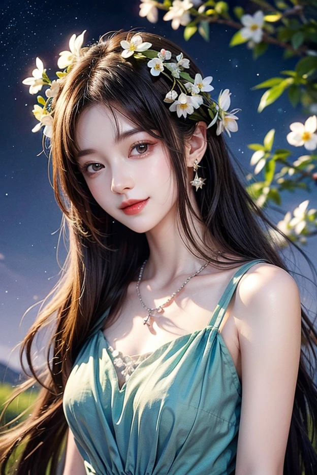 (ultra realistic) , (illustration), (increase resolution), (8K), (extremely detailed), (best illustration), (beautiful detailed eyes), (best quality), (ultra-detailed), (masterpiece),  (wallpaper), (detailed face), solo,1 girl, looking at viewers, black straight hair, delicate details,  in the dark, deep shadow, low key, pureerosfaceace_v1, happy smile, yellow summer dress, full body, garden