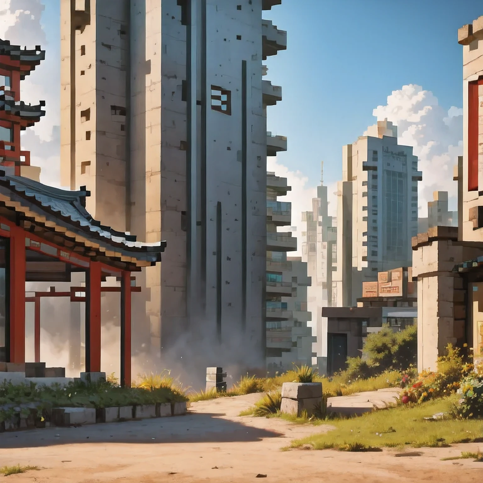 （（watercolor））））landscape，buildings in a city with a pagoda in the middle of the city, cyberpunk chinese ancient castle, watercolor，stylized urban fantasy artwork, dreamy chinese town, concept art ， highly rendered, game art matte painting, matte painting 4k 8k, cinematic. by leng jun, in a tropical and dystopic city, 8k matte painting, 8 k matte painting，（（（watercolor）））