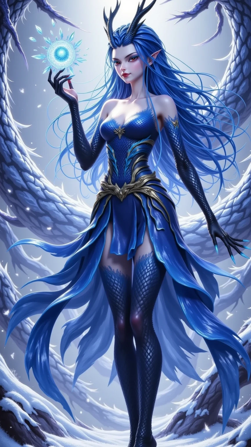 (high-res, vivid colors), blue bird alien, detailed feathers, sparkling eyes, alien landscape, vibrant colors, surreal atmosphere, glowing lights, otherworldly features, intricate patterns, dreamlike scenery ,detailed eyes, detailed hands, detailed face, elf girl, beautiful, sexy, full body