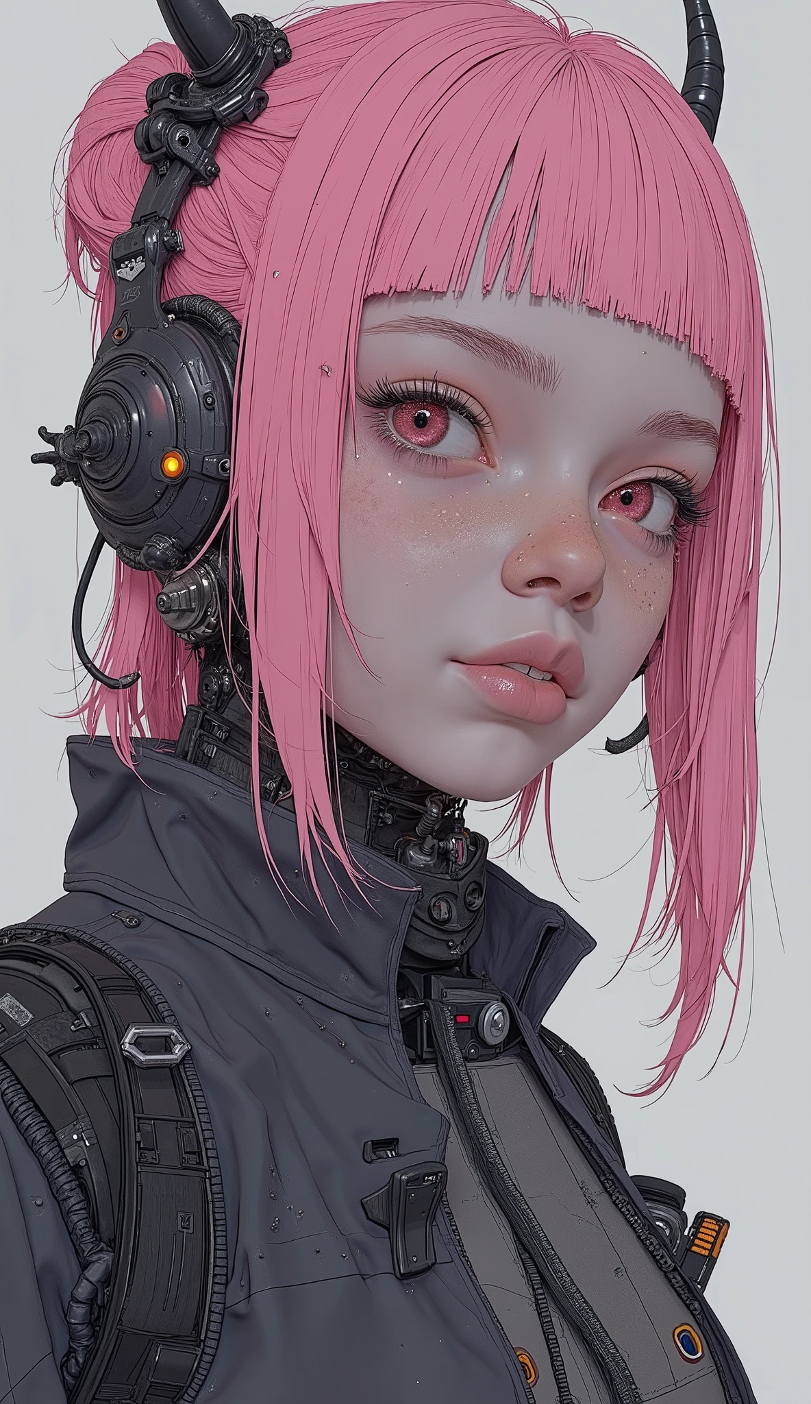  a cyberpunk girl with pink hair . By Oliver Singh, Zbrush Central, Renaissance, Masterpiece Portrait of Ansolo, Super detailed fantasy characters, High precision , horror! High precision, (High precision figure),
