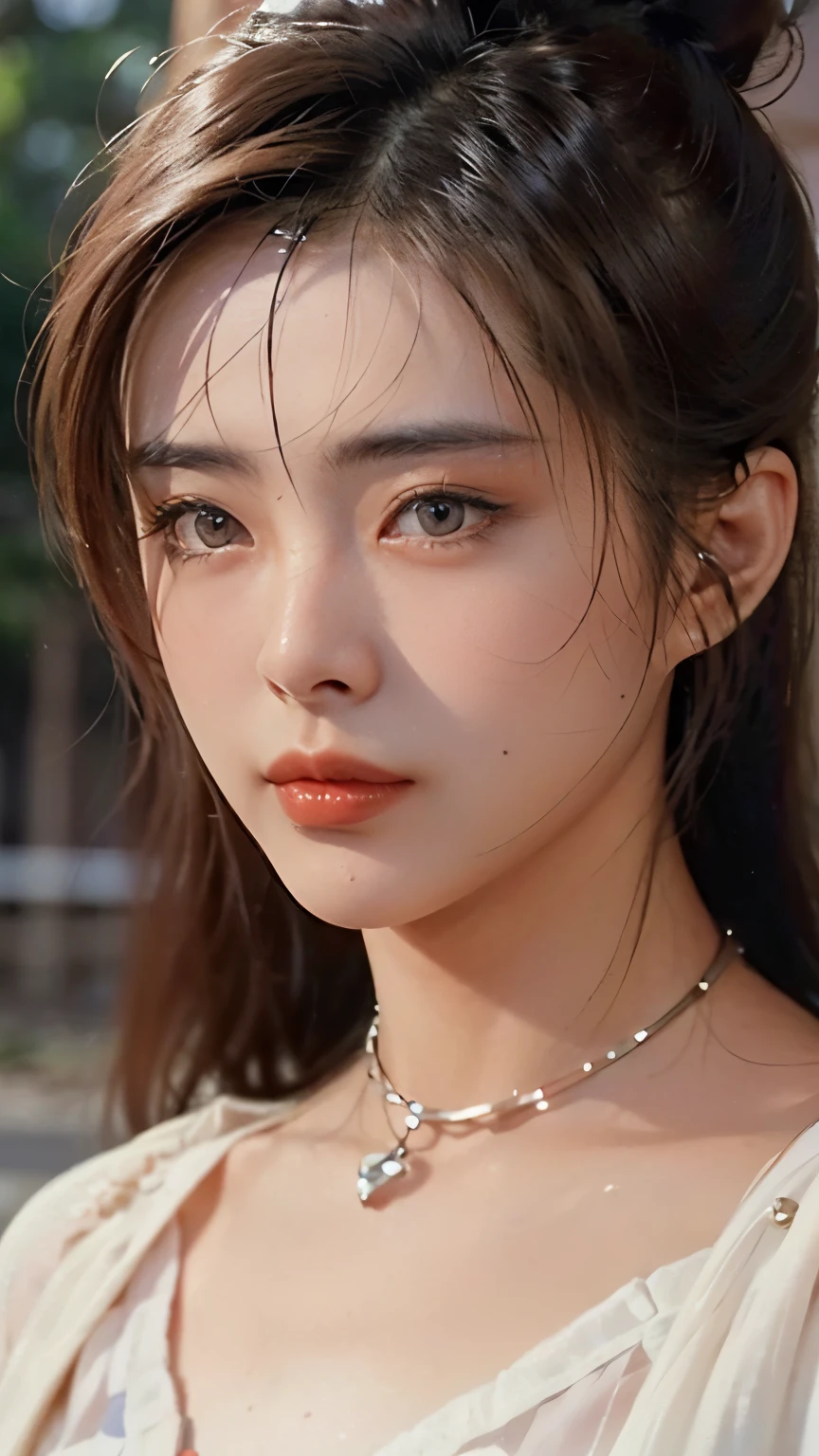 8k, Masterpiece, raw photos, best quality, realistic, Very detailed CG unity 8k wallpaper., depth of field, Cinema-grade lighting, lens flare, Ray tracing, (Very beautiful face, beautiful lips, beautiful eyes), A face with intricate details, ((Ultra-detailed skin), รูปถ่ายของสาวสวย 1 คนbest quality, Ultra high resolution, (realistically:1.4),cute hair clip,1 girl,long red hair,cropped sweater ,Beautiful woman with a slender figure:1.4, Pronounced abdomen:1.4, on the island,A particularly detailed face,Exquisite eyes,Double eyelids,choker necklace