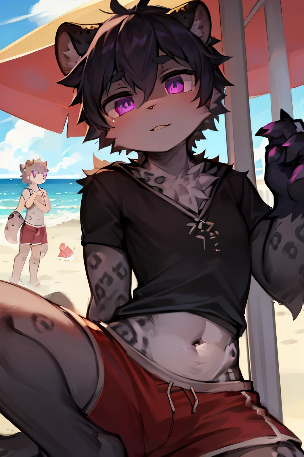 Highest quality、Sexy Baby Lizardman、Skimpy、Pink eyes without highlights、Lizard head、Shota、maleの子、male、Sweat、Embarrassing、Gay、Night Pool、Dark Sky、cute、choker、Obscene language、Showing tongue、Get a tip、Body Jewel、topless、Belly button style hoodie、Thong bikini swimsuit、Transparent fabric、Sticky white mucus pours down from above、Blushing cheeks and opening your mouth wide、Begging for a hug