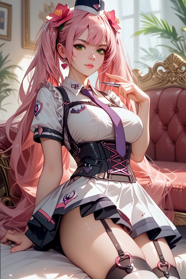 Highly detailed CG uniform 8k wallpaper, Very detailed 8K CG wallpaper, (beautiful girl)，Small breasts、Young Girl，Best Quality ，Super detailed ，Beautiful face 、Stick your ass out to the camera、She opens her legs to show her pink striped panties、