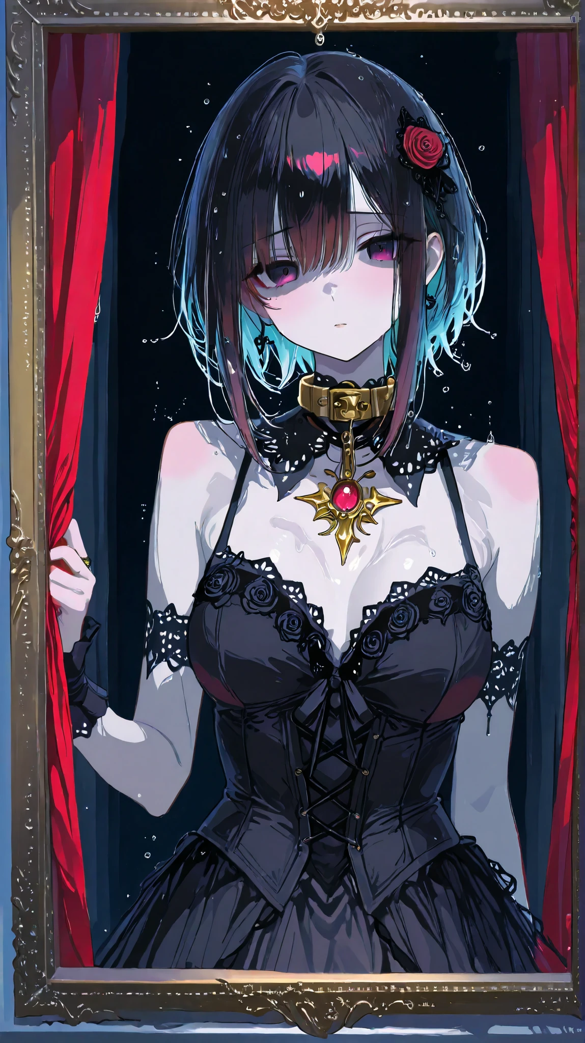 general,luisap,SakimiStyle,xxx667_illu,748cmstyle,dark gothic, The presence lingers beyond the threshold, just past the frame of sight. The figure stands at the edge of perception, veiled in the quiet weight of mourning, an absence draped in fabric too heavy for the air to move. The black lace cascades, pooling at the wrists, curling at the collar, an intricate tracery of delicate sorrow woven into every thread. The folds do not shift, yet they suggest motion, as if she has just arrived, or has never truly left.
The face is pale, untouched by time or light, framed in loose strands of dark hair that settle in unnatural stillness. The eyes remain low, half-lidded, unreadable. They do not search, they do not meet, but they see. There is no grief in them, no loss, only patience. The lips, painted in muted red, are neither pressed nor parted, a Schiele-like ambiguity between silence and withheld words.
The jewelry is modest, yet too intentional. A single ring, thin gold twisted into an unbroken circle, remains on the left hand, untouched, unpolished, a relic of something that once was. The brooch at her throat gleams dully, a small engraving at its center too faded to be recognized, though it catches the light in brief flashes, hinting at initials that no longer matter.
The air around her is heavy, perfumed with something faintly floral, but aged—lavender dried into brittle stems, rosewater diluted through decades of silence. The scent lingers long after she is gone, clinging to the edges of memory, soaked into the fabric of things left untouched.
The house is quiet. The doors remain closed. The curtains do not shift. Yet she is always there, just beyond the glass, just behind the window, just at the edge of the hallway where the light refuses to reach.
Not grieving.
Not waiting.
Only watching.
