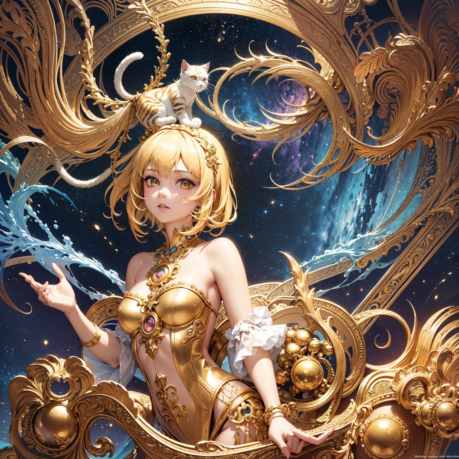 Realistic, (Masterpiece, Top Quality, Best Quality, Official Art, Beautiful and Aesthetic: 1.2), Very Detailed, Fractal Art, Colorful, Most Detailed, Leo, (Abstract Background: 1.5) (1girl: 1.3), (Cat class), yellow hair, bright eyes, earnest, combed back, short hair, , milky way, huge magical gold Leo astrolabe,dream,fantasy, gold trim,beautiful detailed sky,Style and Decoration for Leo, leo goddess,(nsfw:0.8)
delicate refective and high glass guardrail board