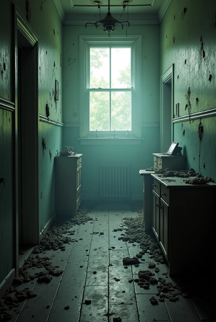 Haunted hospital room at night