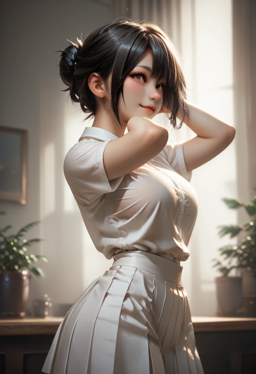 (in 8K、RAW shooting、top-quality、masuter piece:1.2)、ultra-detailliert、ultra res、(realisitic、rialistic photo:1.37)、portlate、high-definition RAW color photography、Professional Photography、highly detailed and beautiful、ighly detailed、8K Picture Wallpaper、amazing detailed、huge filesize、Official art、Highly detailed CG Unity 8K wallpapers、highly detailed beautiful girl、extra detailed face、extremely detailed eye、highlydetailed skin、extremely detailed fingers、highly detailed nose、very detailed detailed mouth、Perfect Anatomy、Detailed background、Detailed clothing、1 girl、(20:1.2)、in her 20s、Cute  s、Realistic body、、de pele branca、glistning skin、Slim body、A dark-haired、((short-hair))、((poneyTail))、(well-groomed bangs: 1.4)、kawaii faces、Lifelike face、Delicate eyes、Sauce order、((Stylish office))、((Officelady))、(((no-bra)))、(((blancheＹThe shirt)))、(((Female breasts are exposed.)))、((Black mini skirt))、((Black stockings))、((standing athletic pose))、((Strong men:1.5))、((Man hugging woman from behind、Grabbing a woman's breast))、((Men with all-back hair))、((Girl hanging from the ceiling with her arms tied by a rough rope))、perspiring、((Ropes tied her body))、a wet body、Rough rope that cuts into the crotch、A large amount of fluid flows out of the crotch、Torn bra、Wet clothes、One leg is hoisted above by a rough rope、tied up with ropes、Strongly tied up、Hands tied、legs hanging in shackles、((srestrained))、((opens legs))、((FULL BODYSHOT))、earrings、a necklace、A bracelet、((Face turned to the side))、((Look at the men))、Contrapo、Dynamic Lighting、((D cup with firmness))、((cleavage of the breast))、((Look behind you))、((Writhing expression))、