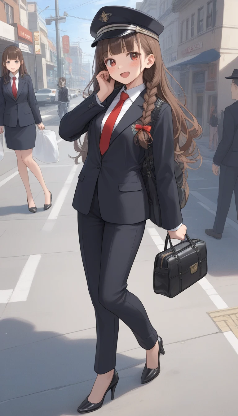 RAW photo, (realistic), (girl kimyojong), thighhighs, long hair, toast in mouth, running, city street <lora:kimyojong_SFW:.75> <lora:toast-nvwls-v1:1>