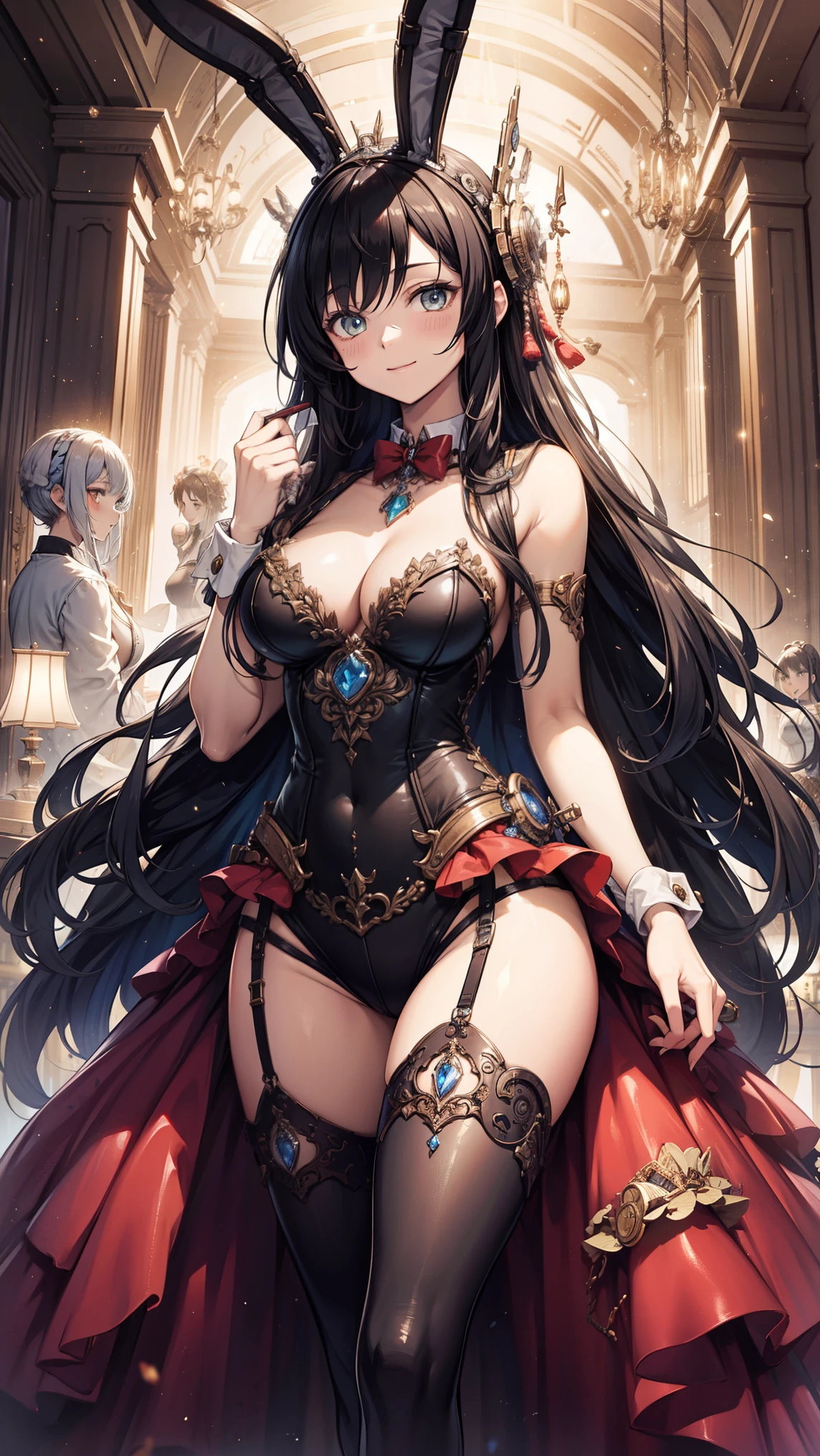 最high quality、best image quality、masterpiece、teenage girl((18-year-old、 By becoming、vest bust、medium bust,wide open breast tea、black eye, colorful hair、long hair、thin,highest valley、toned chest、Multicolored costumes)),high quality、beautiful art、background((gamingroom)),debris flies、Depth of written boundary、movie、visual art、perfect art、8K,genuine