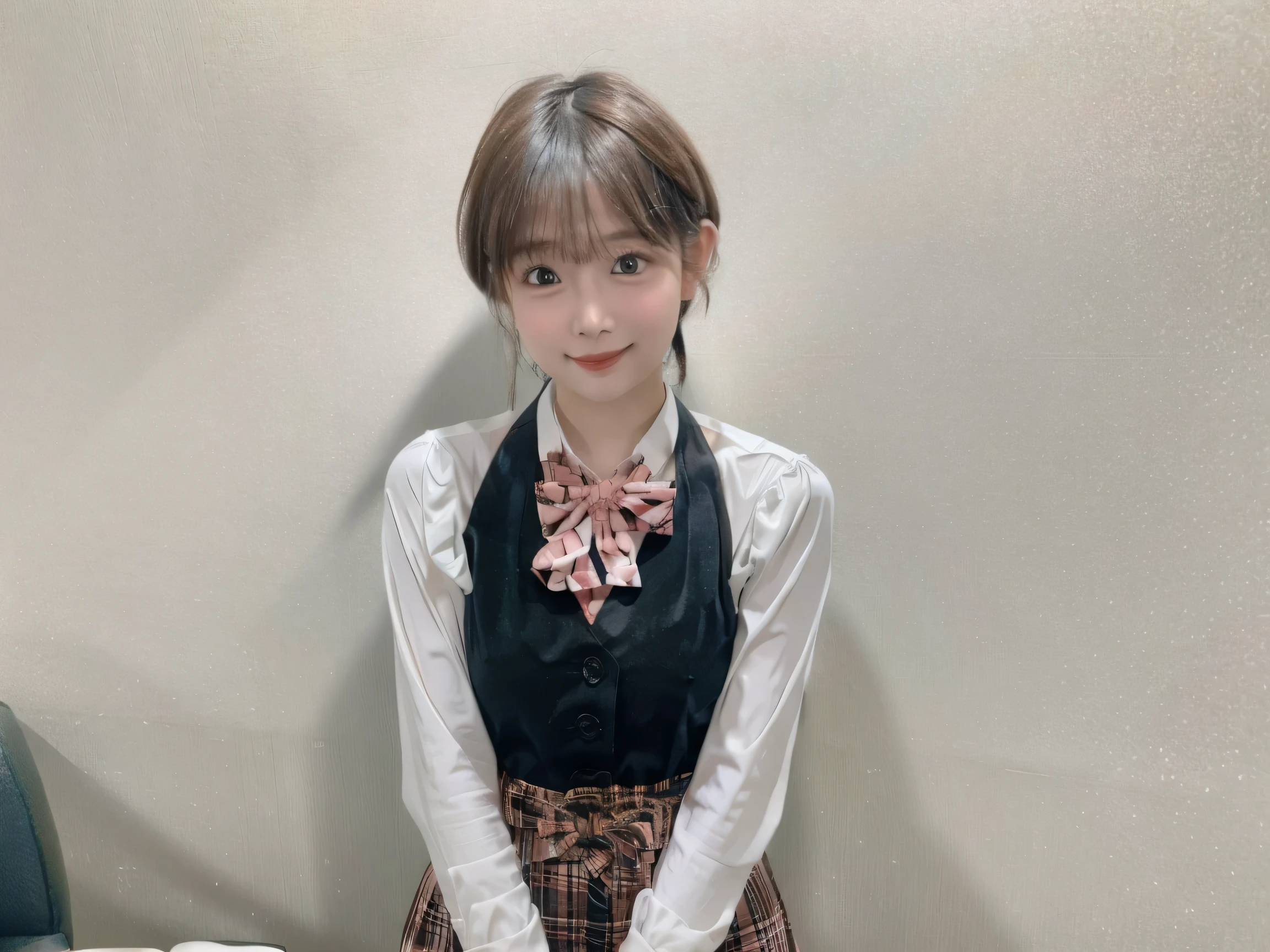 (nude)(masterpiece:1.2, Highest quality), (Realistic, photoRealistic:1.4), Beautiful illustrations, (Natural Side Lighting, Cinema Lighting), Written boundary depth, Looking at the audience, Front view, 1 Girl, Asian, 20-year-old, ((Twin tail hair)), Perfect Face, Cute symmetrical face, Pale skin, Shiny skin, Asymmetrical bangs, Beautiful Eyes、Beautiful big eyes、Black Eyes、, Beautiful Hair, Beautiful Face, 美しくてBeautiful Eyes, Beautiful clavicle, Beautiful body, Beautiful breasts, Beautiful thighs, Beautiful feet, Beautiful fingers, ((High quality fabric, Brown knitted vest, Short sleeve white collar shirt, Navy Pleated Skirt, Navy bow tie )), (vaginal Sex:1.5), (Beautiful views), evening, Droopy eyes, (Cum in pussy:1.5), Sex, erotic, Cum in pussy, Heterosexual, Mole, Mole under eye, (smile, Excellent, Open your mouth)