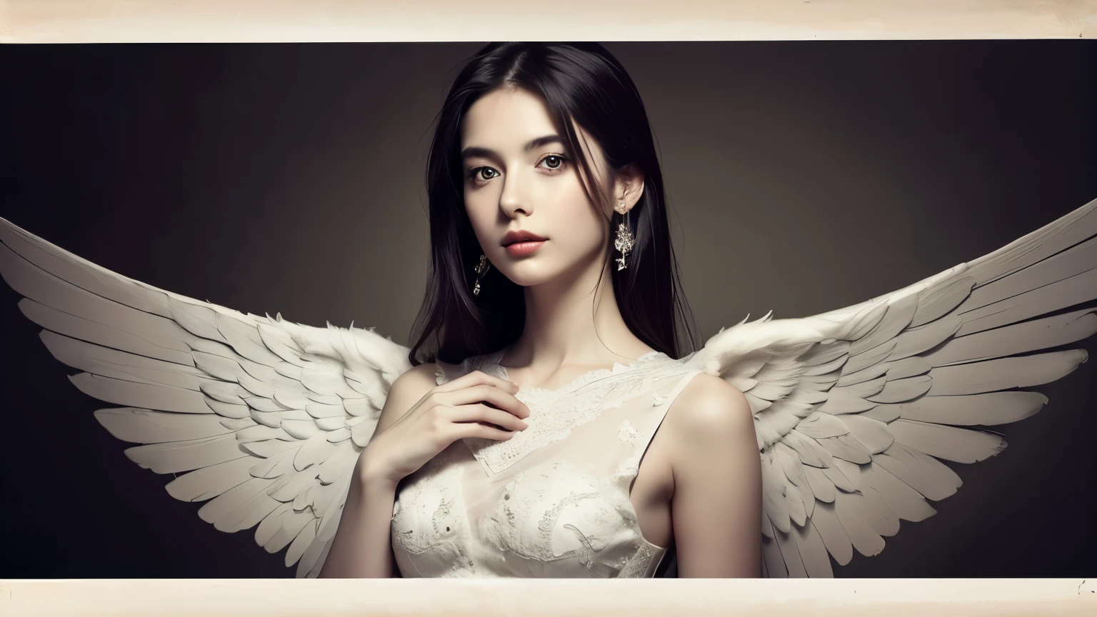 (born, best quality , masterpiece:1.5), ( Realistic Like the Picture Complicated Details :1.2) Super high resolution, one absurd girl, beautiful face, round face, purple, fine eyes, symmetrical eyes, silver-haired fairy shining on her face magic monochrome romantic settled Retro Style Elegant and Finely Designed Wings Vintage Dresses accessories Blade Runner light effects Gothic goddess angel wings
