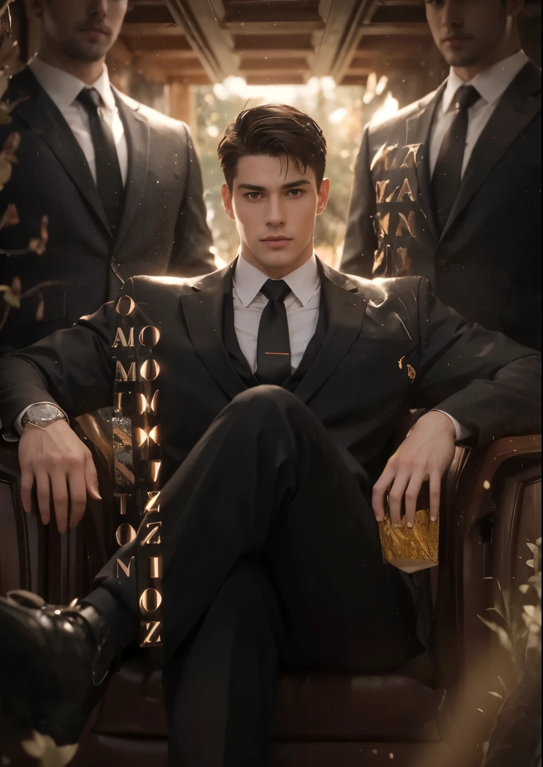A handsome young man in a yellow suit on the side,sitting at the dining table,The look on his face was very unhappy,in the style of the stars art group xing xing, 32K, Best quality, Masterpiece, Super detail, High details