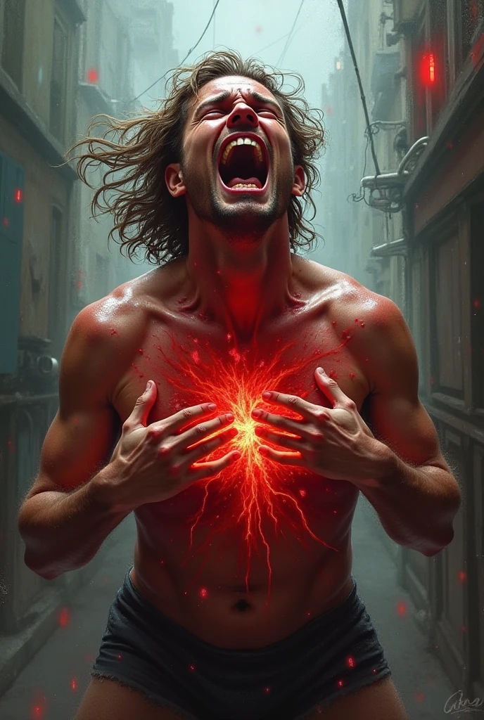 Adam the first Human has been pierced through the chest for an original sin