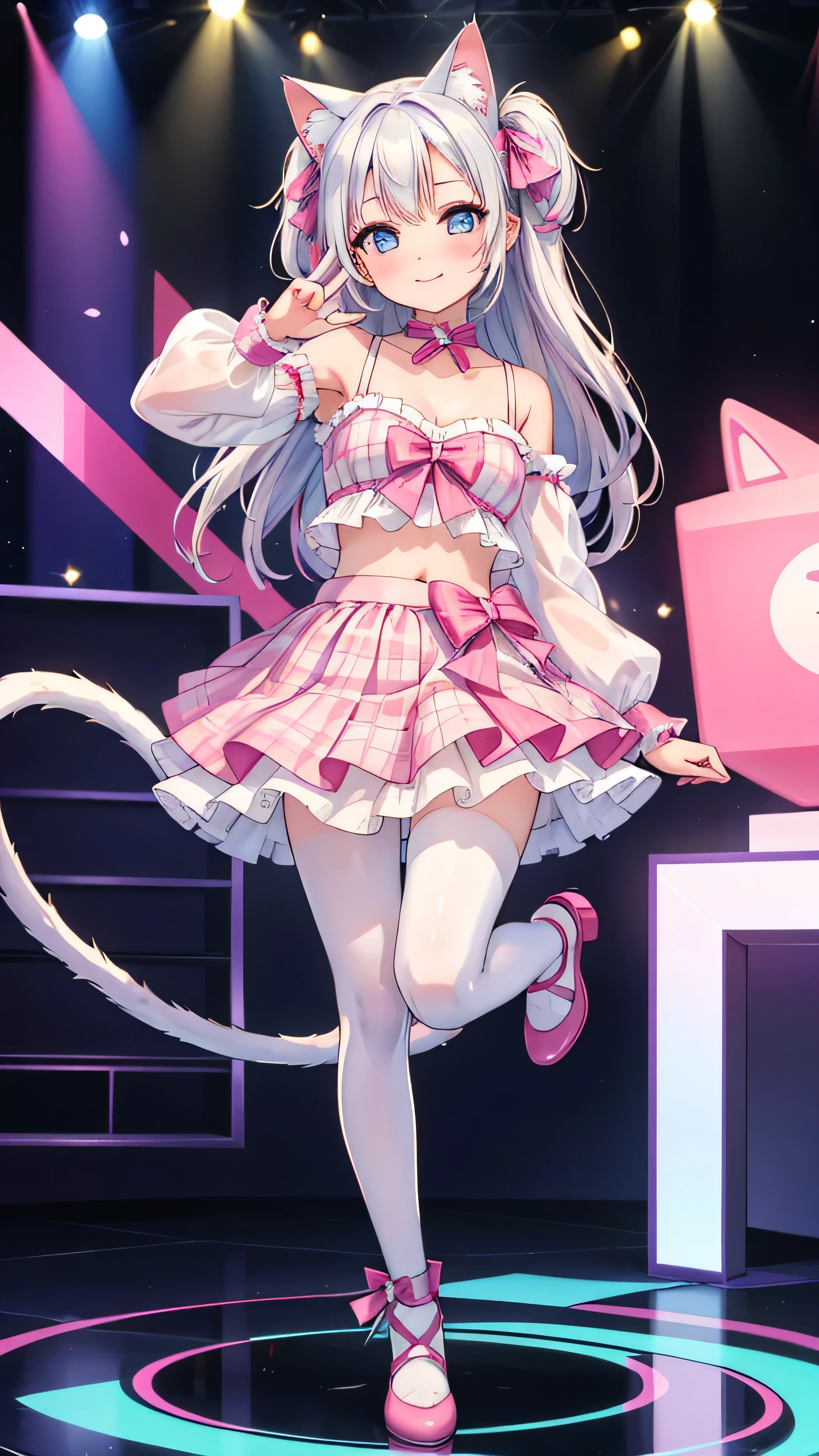 hyper ero anime style,cat ears pink long hair angel shota,nurse cap,hospital,flat chest,from below behind,butt shot,white pantyhose with skirt,big butt,laughter,