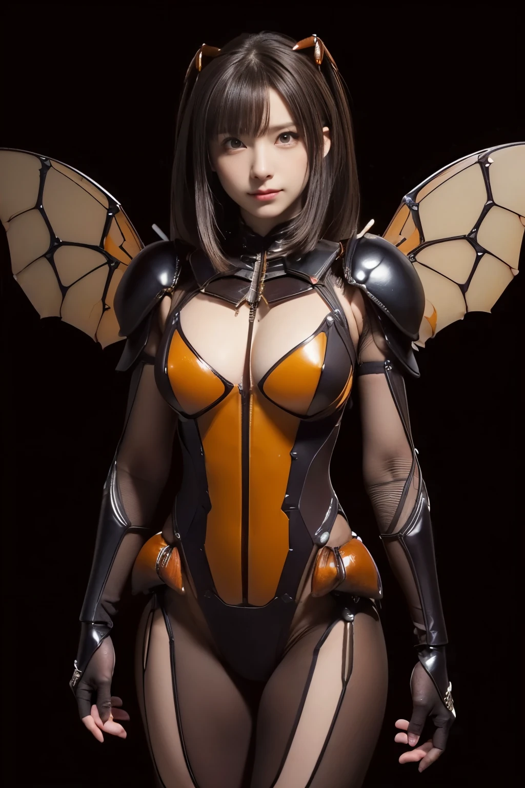 (High resolution,masutepiece,Best Quality,extremely details CG, Anime, Official art:1.4), Realistic, Photo, amazing fine details, all intricate, gloss and shiny,awesome many layers, 8K Wallpaper, 。.。.3D, sketch, kawaii, Illustration,( Solo:1.4), perfect female proportion,villainess, (Fusion of dark brown cockroach and lady:1.4), (Brown cockroach forms ready:1.2), (Brown cockroach woman:1.2), (Fusion:1.2), (Solo:1.4), (Evil smile:1.2), muscular, Abs, (cockroach brown exoskeleton bio insect Suit:1.4), (Cockroach brown exoskeleton insect armor:1.2), (Brown transparent cockroach wings:1.4), (Brown cockroach antenna:1.3),mecha musume,Sexy_race_queen,nun,high leg latex leotard,Chun-li,ninjartist_Suit,1girl in,animal hands,Latex Costume,asagioutfit