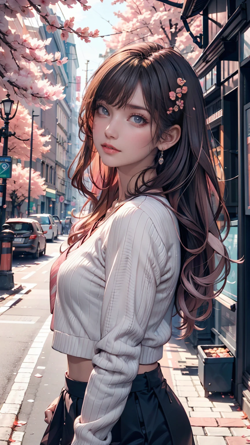 tmasterpiece,Best quality at best,offcial art,8k wallpaper,The is very detailed,Trend illustration,1girll,fashionable attire,Street side,