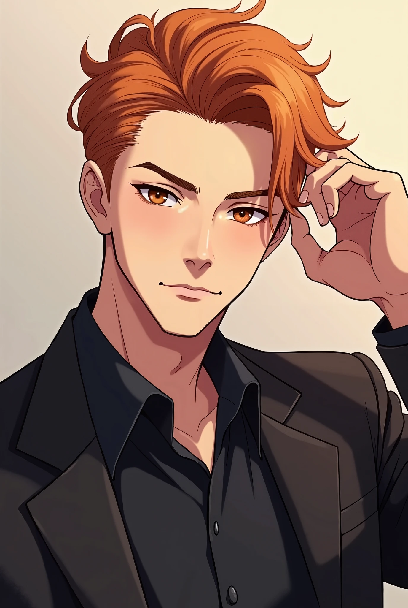Anime - style image of a man with red hair and a black shirt - SeaArt AI