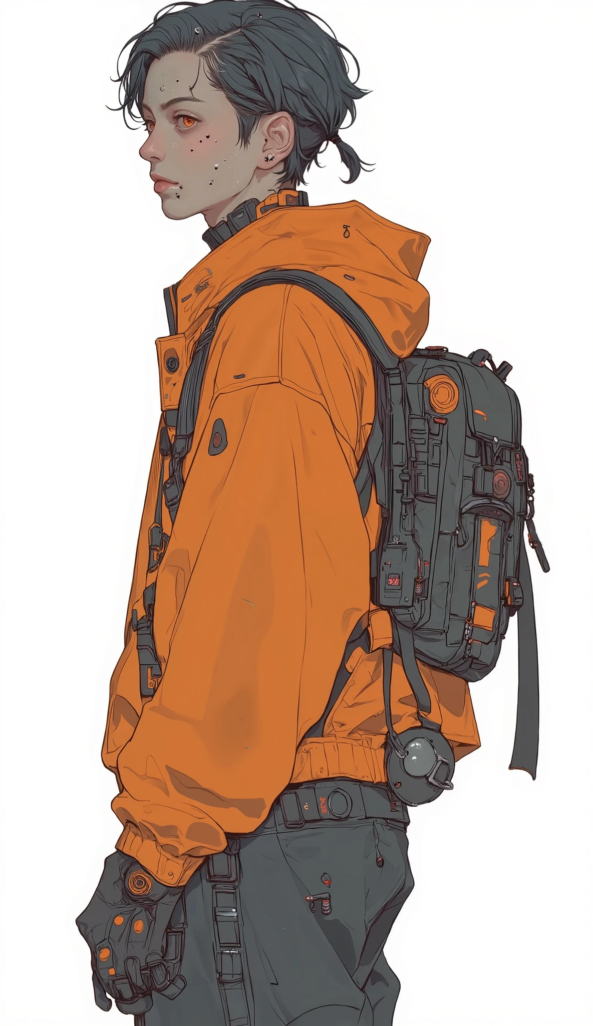 anime character holding an orange hoodie and backpack in front of a white background, Genzoman , Joker as Naruto , anime cover , naruto Uzumaki, Uzumaki, kashart kentz , animated art with beautiful details , Naruto art style , pretty detailed anime style , ssss style . (2018), high quality fan art , Joker is similar to Naruto