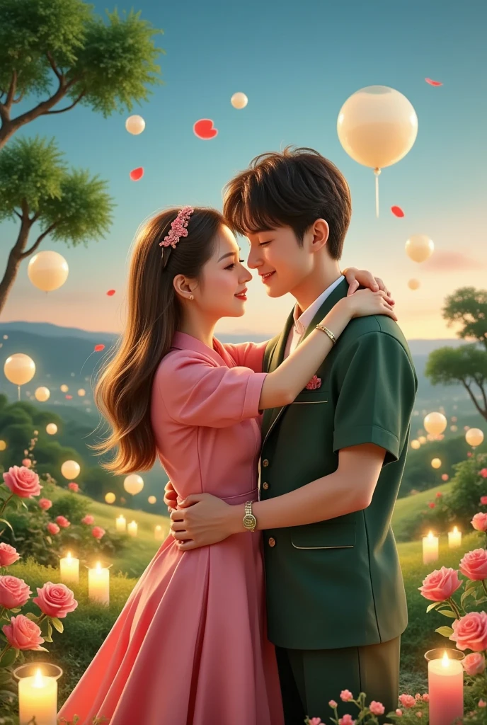 Share a romantic dance , 情人Festival'Festival,一对情侣在迷人的garden中心跳浪漫的舞蹈. The scene is illuminated by floating candles and lanterns , projects a warm , Gently. garden , From the delicate petals of flowers to the verdant leaves , 错综复杂的细Festival以惊人的8K分辨率呈现 . The couple, Immerse yourself in your arms , Exudes deep love and connection . The atmosphere is full of magical magic , The soft light and serene beauty of the surroundings brightens up the surrounding environment .