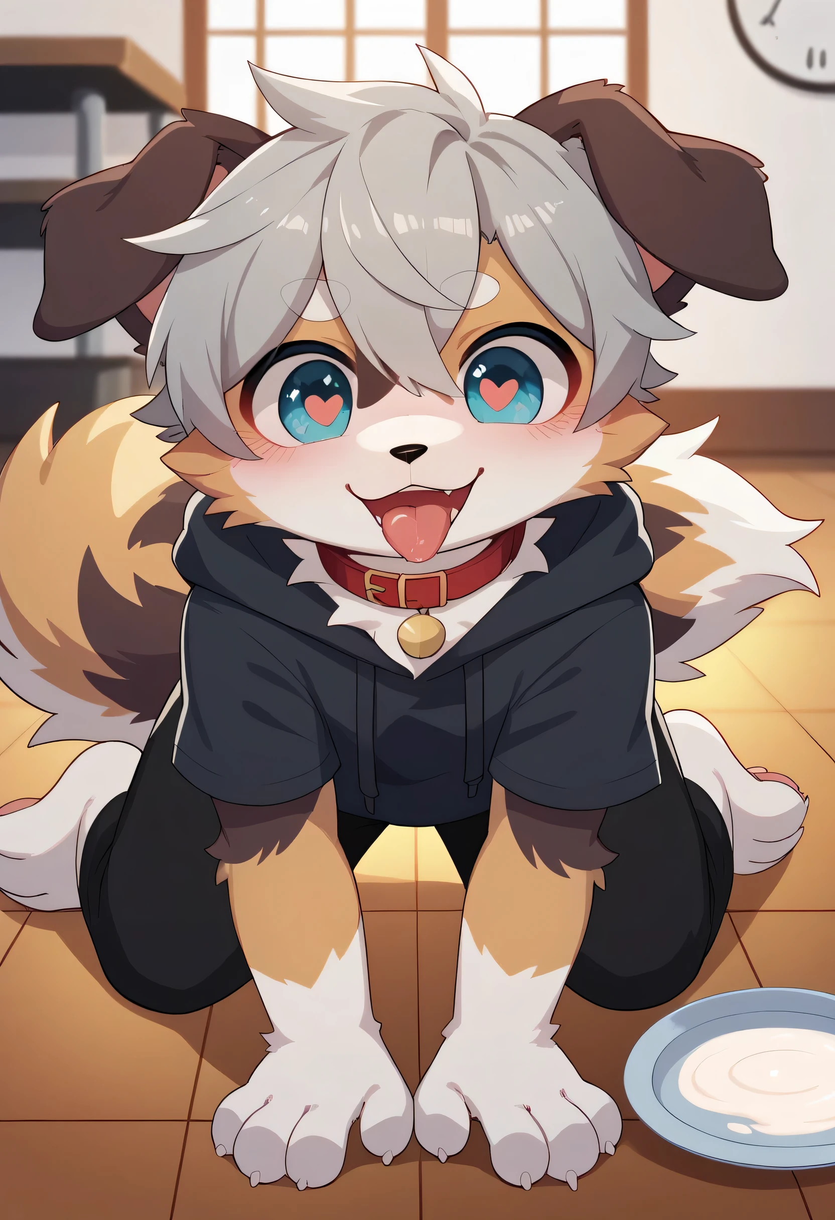 kemoshota, best quality,best resolution,(fluffy anthro furry :1.6),(young :1.6),  dog shota, dachshund, black and brown fur, naked, heavy breath, plenty drool, dynamic angle, 6  boy,Masterpiece,cub,best resolution, white hair boy, ears, tail, pubic fur, sweating, full face blush, big baggy red collar, kiss too window, flaccid, phimosis, 2boys