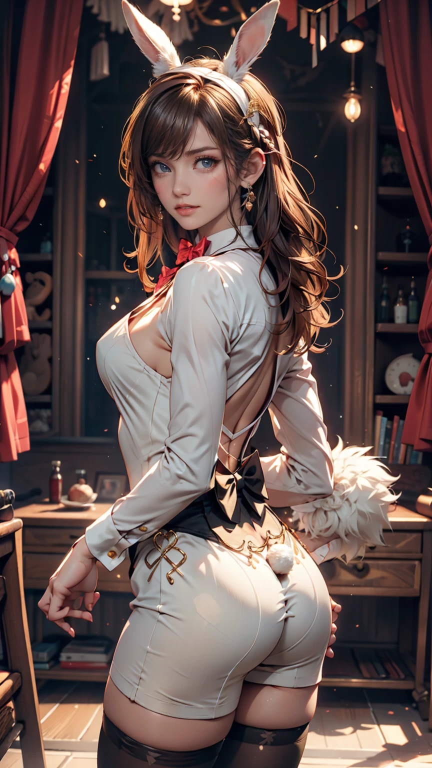Hermosa chica latina bragas rosas y blusa sin mangas, diadema naranja