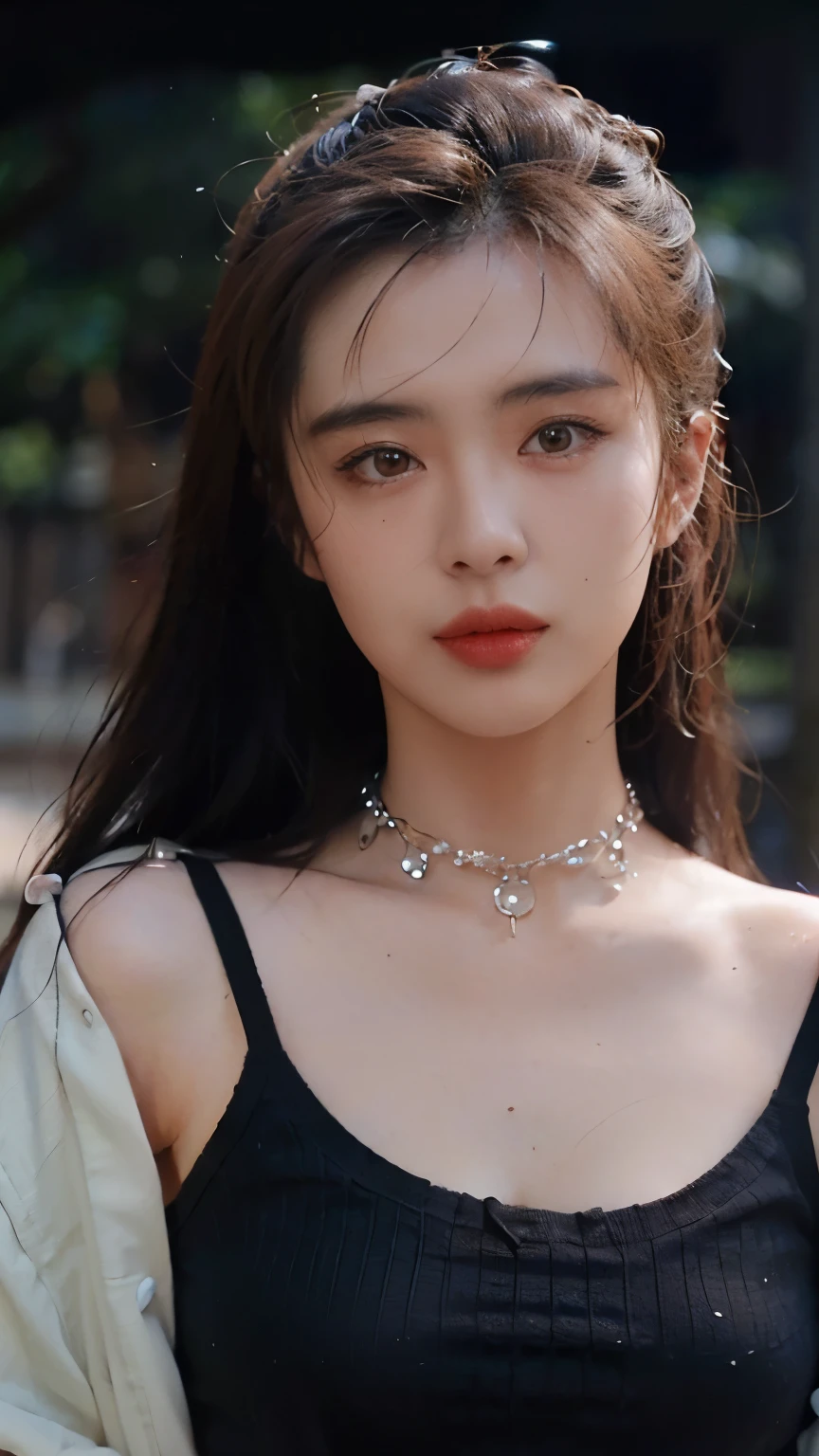 8k, Masterpiece, raw photos, best quality, realistic, Very detailed CG unity 8k wallpaper., depth of field, Cinema-grade lighting, lens flare, Ray tracing, (Very beautiful face, beautiful lips, beautiful eyes), A face with intricate details, ((Ultra-detailed skin), รูปถ่ายของสาวสวย 1 คนbest quality, Ultra high resolution, (realistically:1.4),cute hair clip,1 girl,long red hair,cropped sweater ,Beautiful woman with a slender figure:1.4, Pronounced abdomen:1.4, on the island,A particularly detailed face,Exquisite eyes,Double eyelids,choker necklace