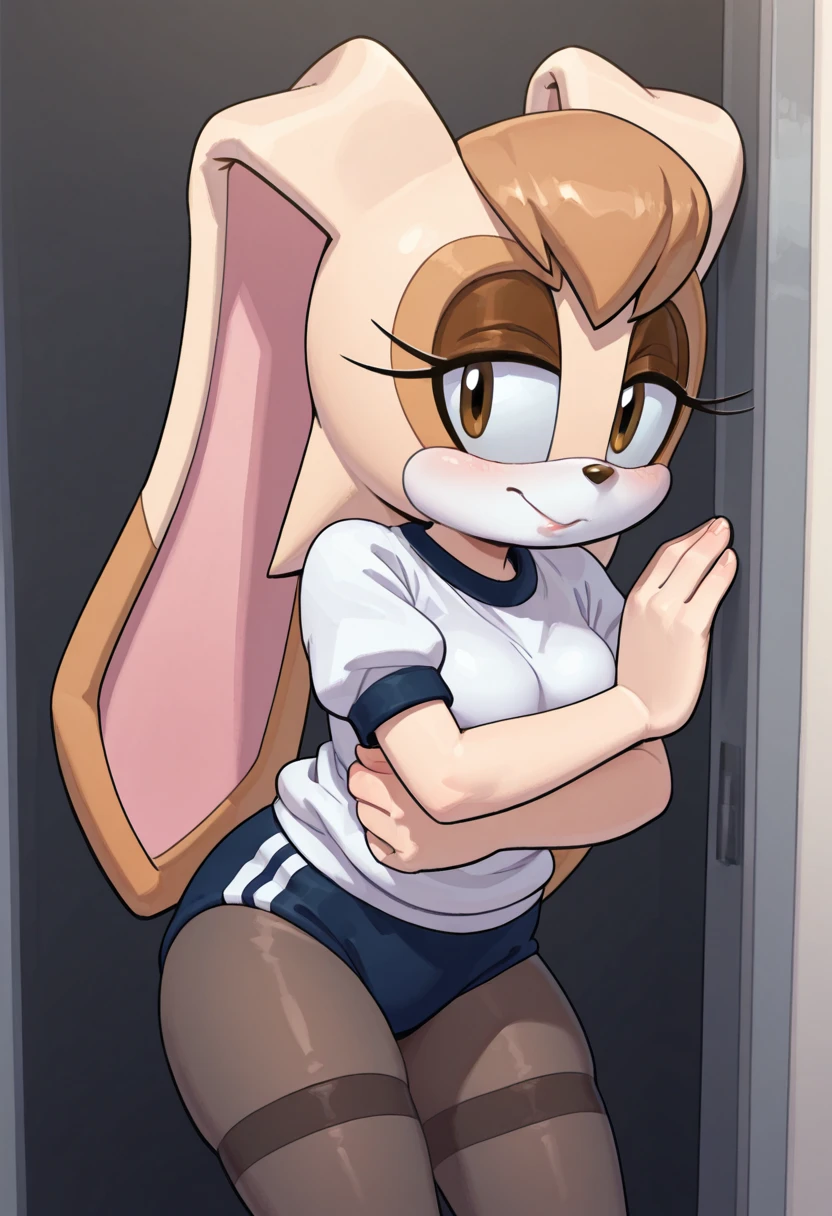 lola bunny, wearing sports bra, sports shorts, trapped in a locker, bound and gagged with tape, bondage, kidnapping, held hostage, looking terrified, scared, crying.