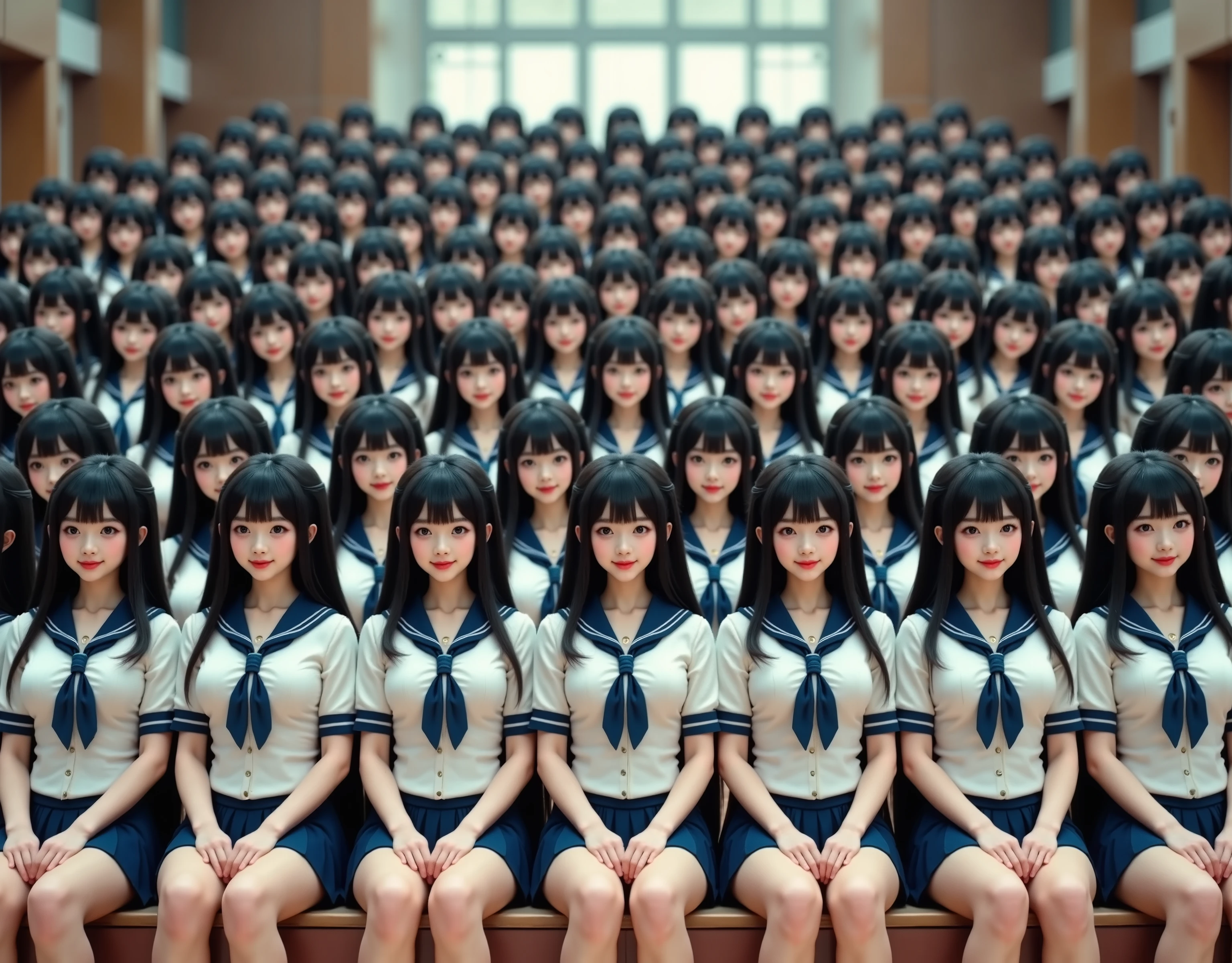 (Super beautiful japanese cosplay cloning girls),
(Super Best masterpiece, 16k, RAW, Max Image Quality, Ultra High Resolution, Very detailed and precise, super high image quality ),
I'm such a beautiful real Japanese super busty girl, A beautiful female figure that is so perfect, I'm full of such cute smiles , cute private high school girl uniform
Realistic depiction of her proliferating a lot, Her hairstyle, body shape, and uniform that have proliferated have the same appearance, Depiction of a large crowd full of girlfriends who have proliferated infinitely,
Ultra-wide field of view, low view, Very detailed and accurate1Point perspective drawing