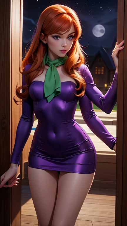 A close-up of a woman in a purple suit with a green bow, amouranth as a super villain, better known as amouranth, Amouranth, Fuego estelar, inspirado por Daphne McClure, purple body, Ella es pelirroja, Anna Nikolanova aka Newmilky, inspirado por Daphne Fedarb, joven hermosa Amouranth, madeline de celeste