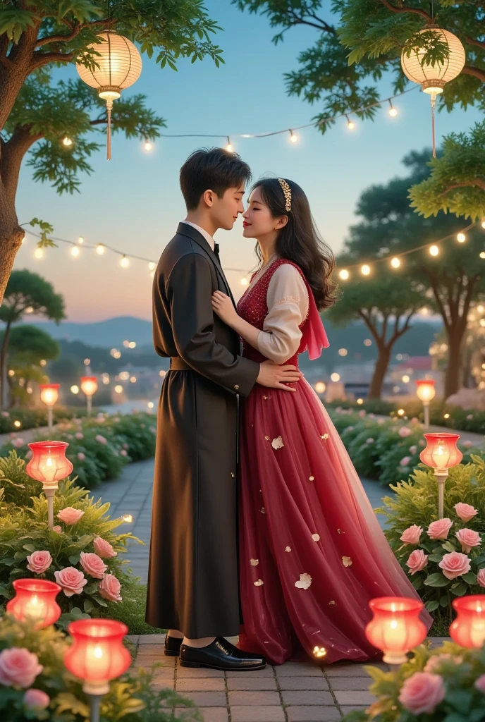 Share a romantic dance , 情人Festival'Festival,一对情侣在迷人的garden中心跳浪漫的舞蹈. The scene is illuminated by floating candles and lanterns , projects a warm , Gently. garden , From the delicate petals of flowers to the verdant leaves , 错综复杂的细Festival以惊人的8K分辨率呈现 . The couple, Immerse yourself in your arms , Exudes deep love and connection . The atmosphere is full of magical magic , The soft light and serene beauty of the surroundings brightens up the surrounding environment .