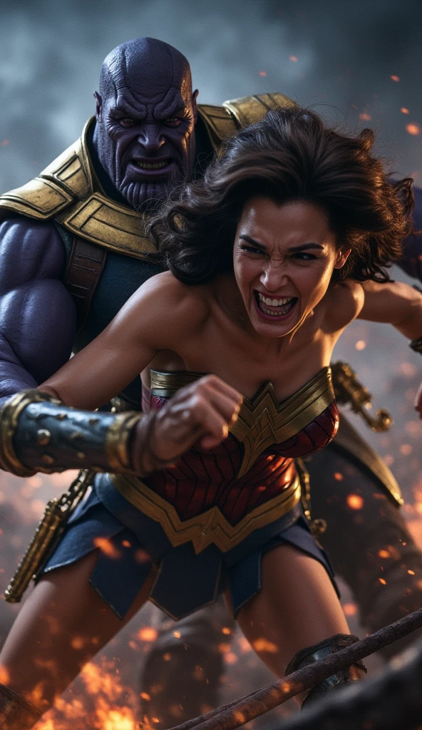 Thanos is a woman fighting She Hulk.