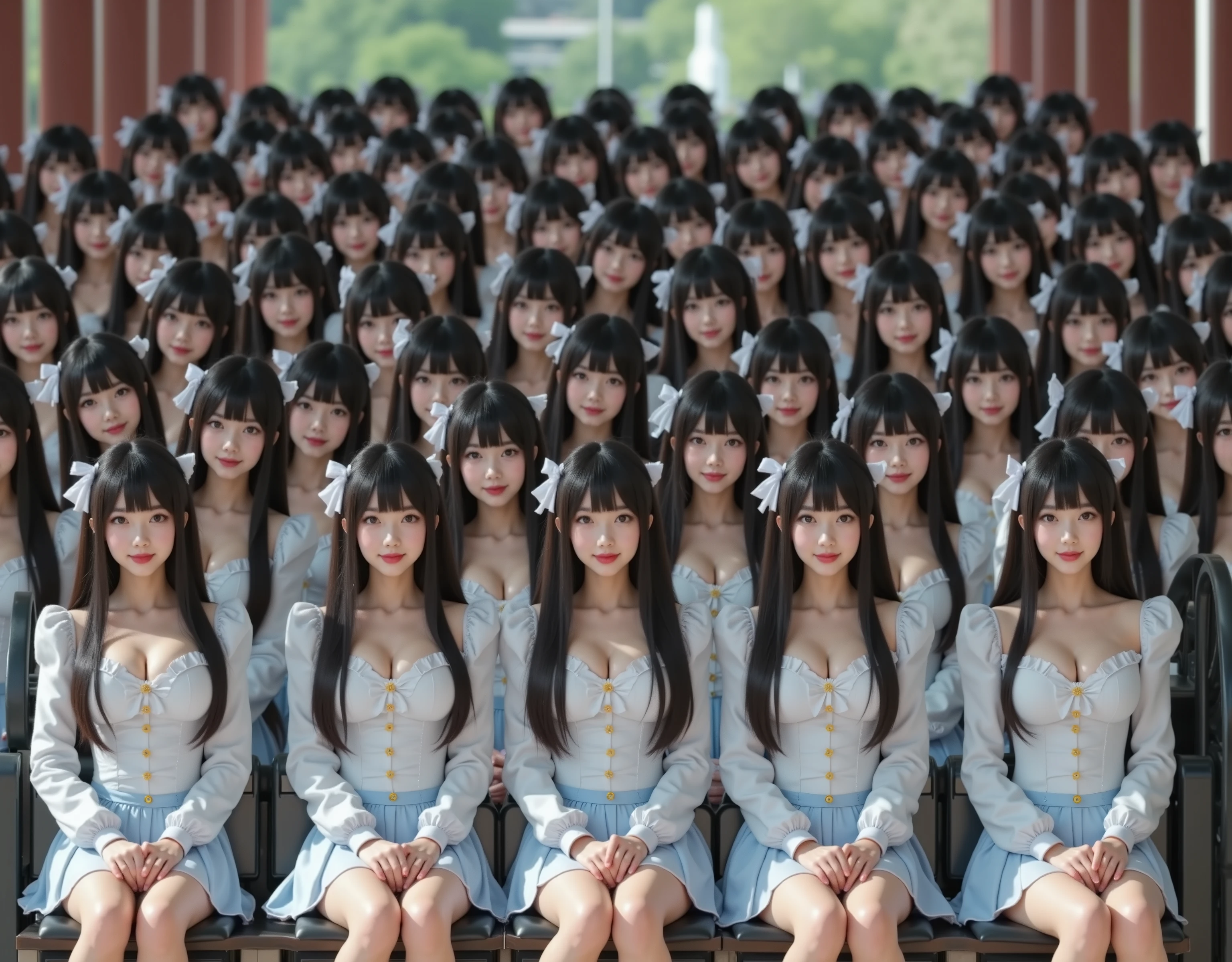 (Super beautiful japanese cosplay cloning girls),
(Super Best masterpiece, 16k, RAW, Max Image Quality, Ultra High Resolution, Very detailed and precise, super high image quality ),
I'm such a beautiful real Japanese super busty girl, A beautiful female figure that is so perfect, I'm full of such cute smiles , cute private high school girl uniform
Realistic depiction of her proliferating a lot, Her hairstyle, body shape, and uniform that have proliferated have the same appearance, Depiction of a large crowd full of girlfriends who have proliferated infinitely,
Ultra-wide field of view, low view, Very detailed and accurate1Point perspective drawing