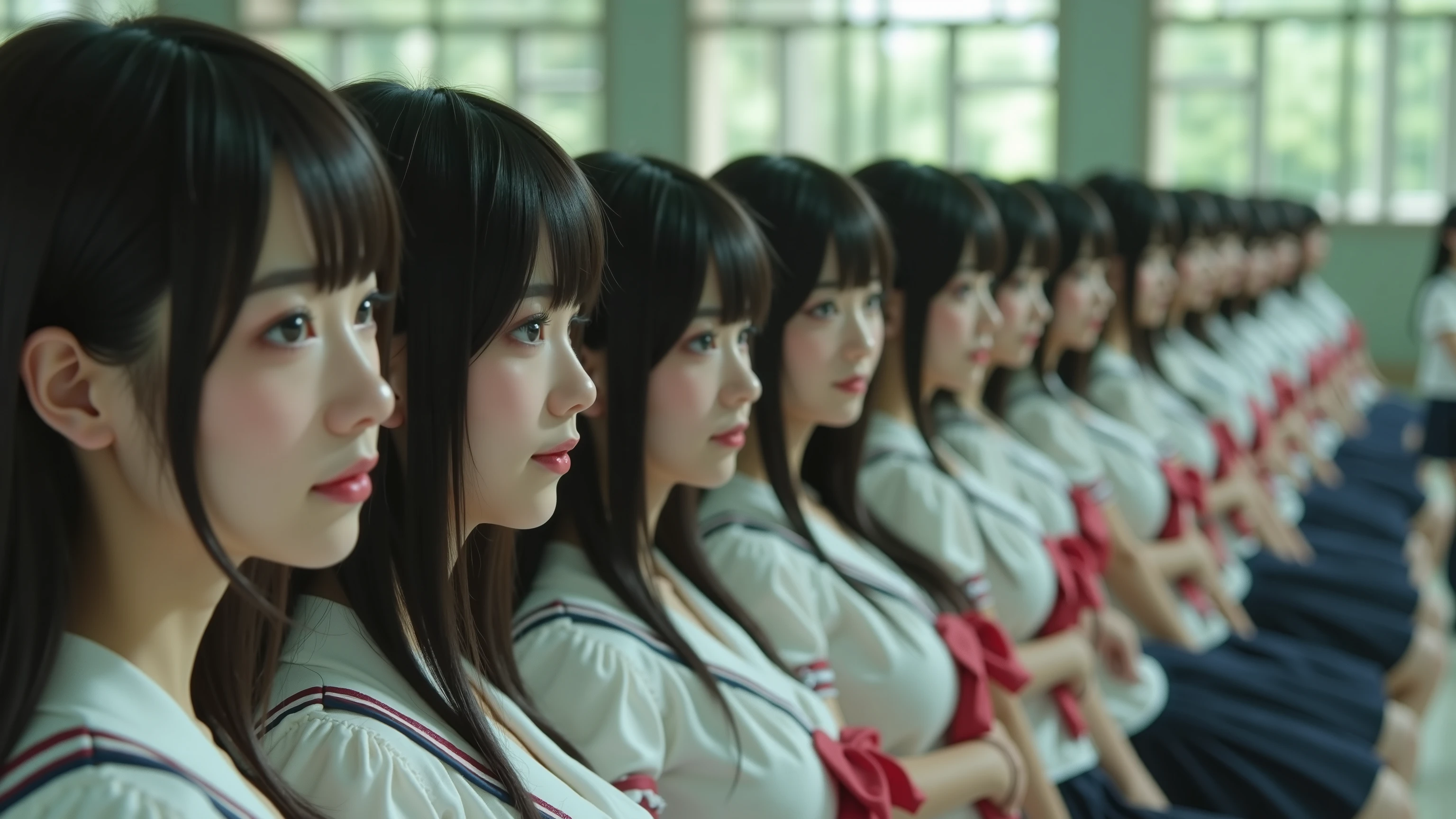 (Super beautiful japanese cosplay cloning girls),
(Super Best masterpiece, 16k, RAW, Max Image Quality, Ultra High Resolution, Very detailed and precise, super high image quality ),
I'm such a beautiful real Japanese super busty girl, A beautiful female figure that is so perfect, I'm full of such cute smiles , cute private high school girl uniform
Realistic depiction of her proliferating a lot, Her hairstyle, body shape, and uniform that have proliferated have the same appearance, Depiction of a large crowd full of girlfriends who have proliferated infinitely,
Ultra-wide field of view, low view, Very detailed and accurate1Point perspective drawing