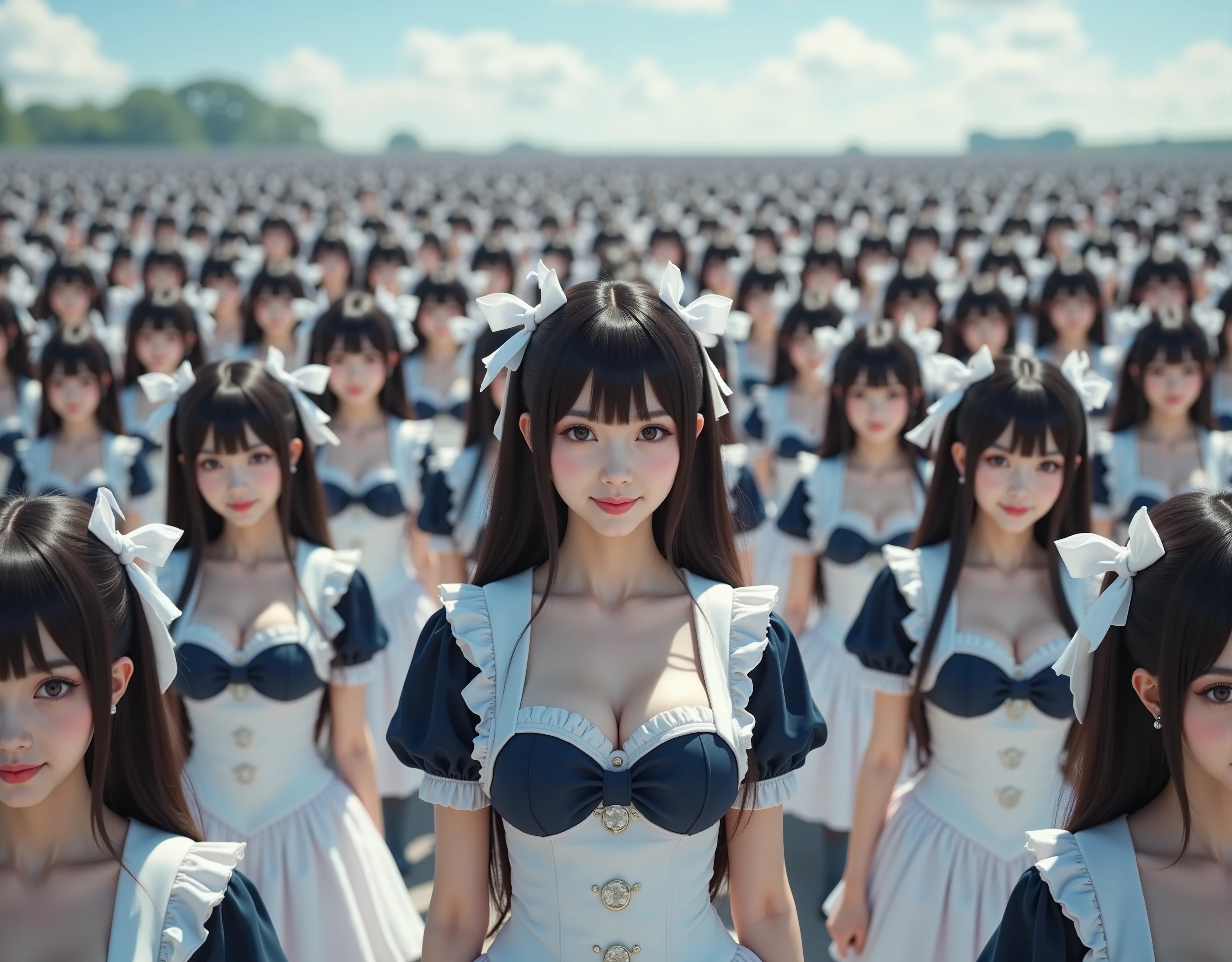 (Super beautiful japanese cosplay cloning girls),
(Super Best masterpiece, 16k, RAW, Max Image Quality, Ultra High Resolution, Very detailed and precise, super high image quality ),
I'm such a beautiful real Japanese super busty girl, A beautiful female figure that is so perfect, I'm full of such cute smiles , cute private high school girl uniform
Realistic depiction of her proliferating a lot, Her hairstyle, body shape, and uniform that have proliferated have the same appearance, Depiction of a large crowd full of girlfriends who have proliferated infinitely,
Ultra-wide field of view, low view, Very detailed and accurate1Point perspective drawing