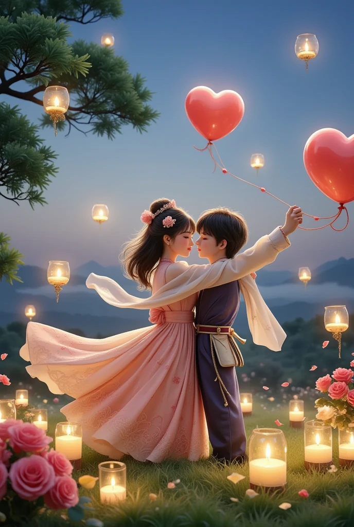 Share a romantic dance , 情人Festival'Festival,一对情侣在迷人的garden中心跳浪漫的舞蹈. The scene is illuminated by floating candles and lanterns , projects a warm , Gently. garden , From the delicate petals of flowers to the verdant leaves , 错综复杂的细Festival以惊人的8K分辨率呈现 . The couple, Immerse yourself in your arms , Exudes deep love and connection . The atmosphere is full of magical magic , The soft light and serene beauty of the surroundings brightens up the surrounding environment .