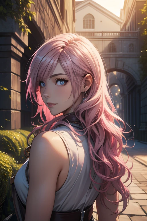 melhor qualidade,master part,ultra high-resolution,(profundidade de campo) , professional lighting, Physically-based rendering,anatomia perfeita, hiper extrema detalhado cg unidade 8k wallpaper,QUEBRAR Samurai,(Japanese Aromr),Clavicles,(olhos azuis),semifechado_olho ,Caudas duplas,(cabelos absurdamente longos),(messy floating pink hair),grande_seios,head shoot, side view,perfil facial