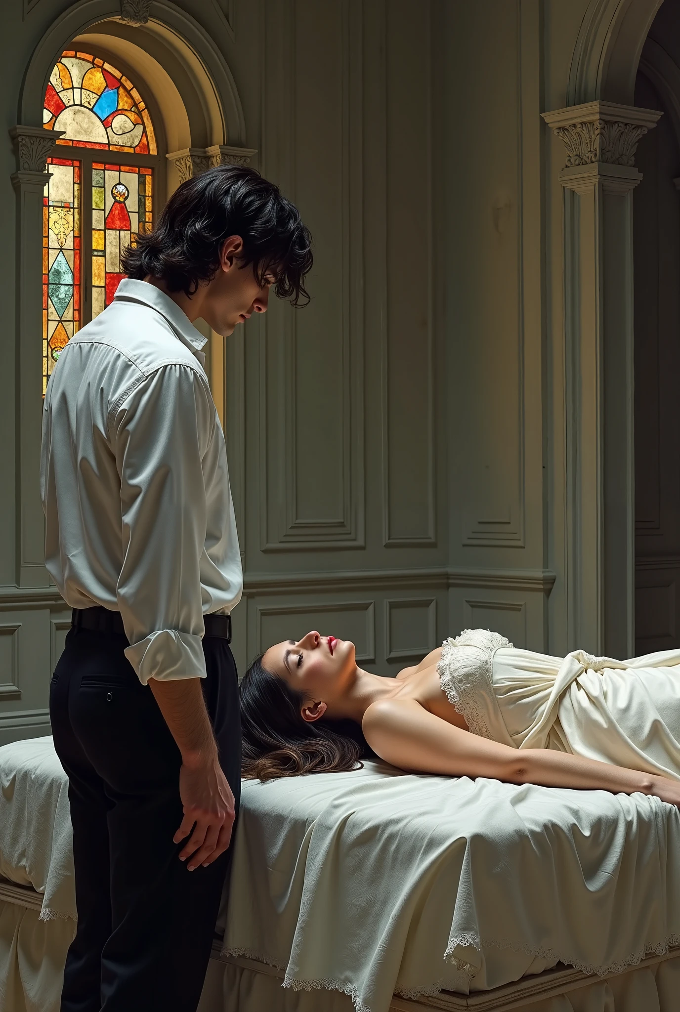 A man kills his beloved with a pin in her heart