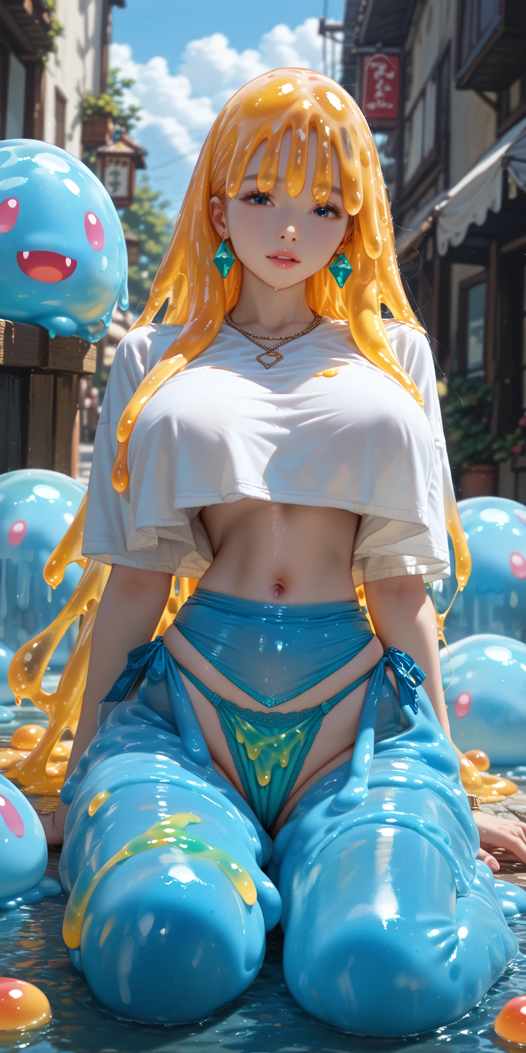 masterpiece, best quality, ultra detailed, expressive eyes, perfect face, nsfw,
1 mermaid Girl, plump, blue skin, yellow hair, long hair, bangs, sitting, leaning forward, crying, tearful, grabbing own breast, spread own pussy, pussy juice, (flat breasts, sagging breasts, shriveled breasts, empty breasts, old breasts, wrinkled breasts:1.3)
(Warts all over the body, spots all over the body, acne all over the body, many Warts:1.2)