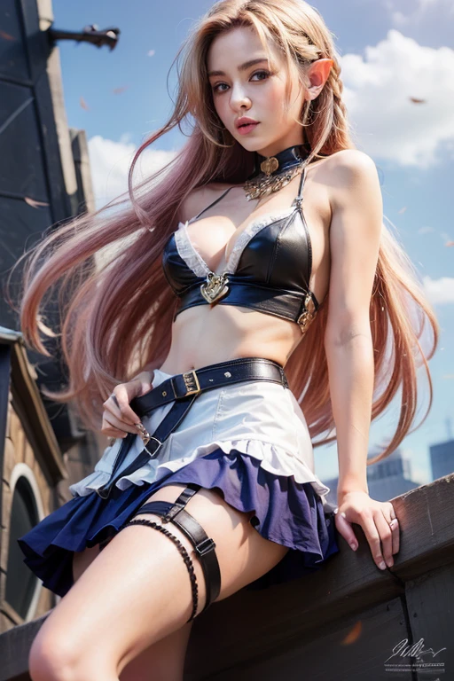 realistic, High resolution, 1 female, alone, hip up, show viewer, (detailed face), gray hair, long hair, Maid clothes, jewelry、)(off shoulder)、(((Raise the skirt to the chest)))、)(Panty shot)((Black lace panties visible))