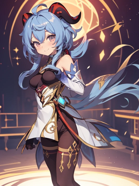  fullcg,Best quality,highest quality, 8k,Soft lighting, Confused, Looking at the audience, alone, smile, Knee socks, Genshin Impact,((low length:1.5)),((chibi:1.5)),1girl,difficult,Cute official outfit,cowboy shot,Ganyu Genshin Impact | Character Lora 1199, long hair,orange eye,