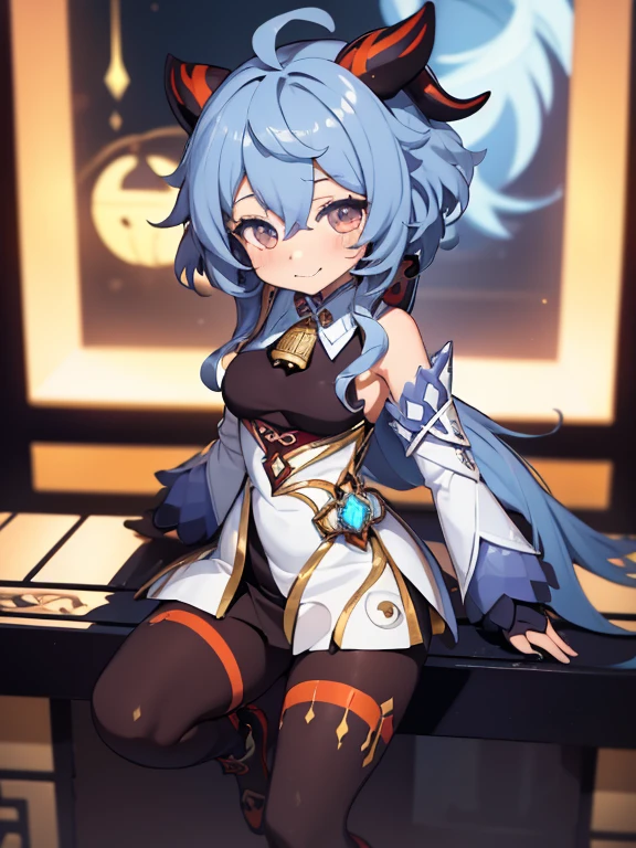  fullcg,Best quality,highest quality, 8k,Soft lighting, Confused, Looking at the audience, alone, smile, Knee socks, Genshin Impact,((low length:1.5)),((chibi:1.5)),1girl,difficult,Cute official outfit,cowboy shot,Ganyu Genshin Impact | Character Lora 1199, long hair,orange eye,