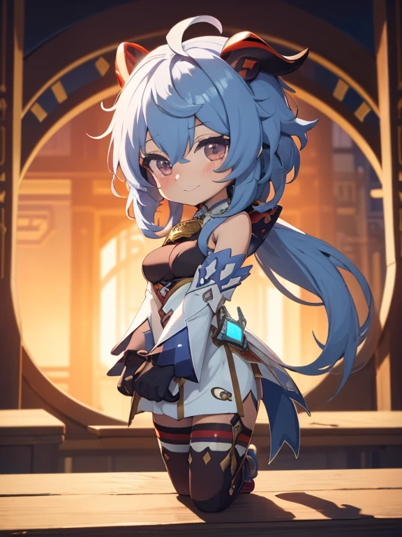  fullcg,Best quality,highest quality, 8k,Soft lighting, Confused, Looking at the audience, alone, smile, Knee socks, Genshin Impact,((low length:1.5)),((chibi:1.5)),1girl,difficult,Cute official outfit,cowboy shot,Ganyu Genshin Impact | Character Lora 1199, long hair,orange eye,