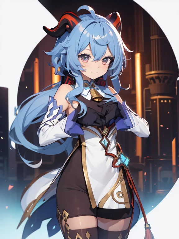  fullcg,Best quality,highest quality, 8k,Soft lighting, Confused, Looking at the audience, alone, smile, Knee socks, Genshin Impact,((low length:1.5)),((chibi:1.5)),1girl,difficult,Cute official outfit,cowboy shot,Ganyu Genshin Impact | Character Lora 1199, long hair,orange eye,