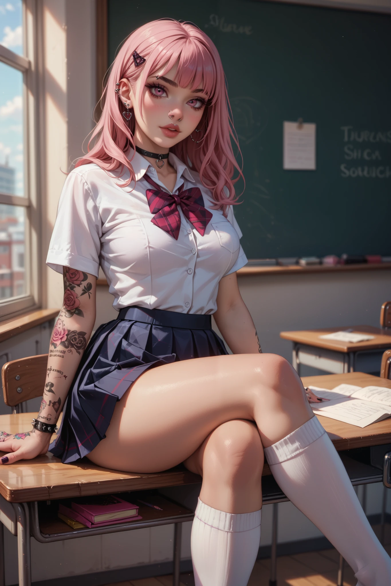 Cul chic, (attraper le cul:1.6), Sitting at a desk on a chair, Take a look at us, G-string rose, Detailed thick G cord, naked high school girls, Chambre Crass, Take a look at us, doux sourire, Random hair color, Visage suffisant, assis, (torse nu:1.3)