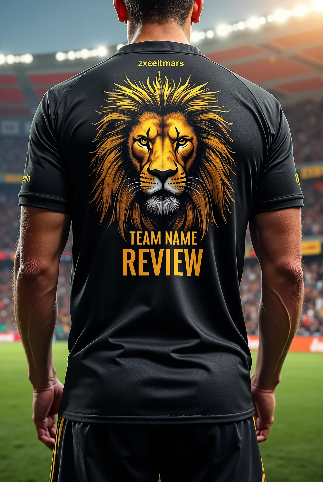Black team shirt, Team Name Review.  With Lion of Judah printed on the shirt.